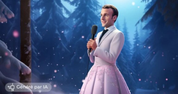 Emmanuel Macron déguisé en Elsa la Reine des Neiges // Source : Frandroid - Généré à l'aide de Midjourney