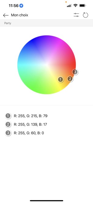 Selon le mode choisi, d'une à trois couleurs peuvent être choisies.