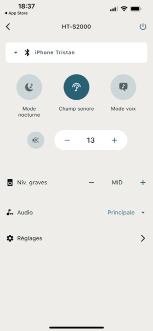 La page d'accueil de l'app Sony