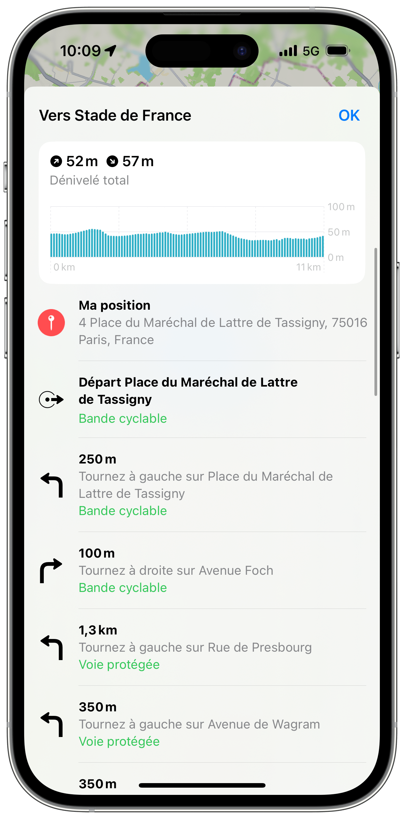 La navigation à vélo dans Apple Plans // Source : Apple