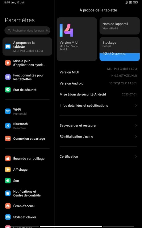 MIUI 14 sur la Xiaomi Pad 6 // Source : Frandroid