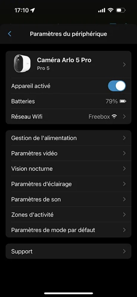 Arlo 5 Pro capture Paramètres Application Arlo Secure 01