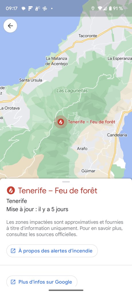 Google Maps Incendies point