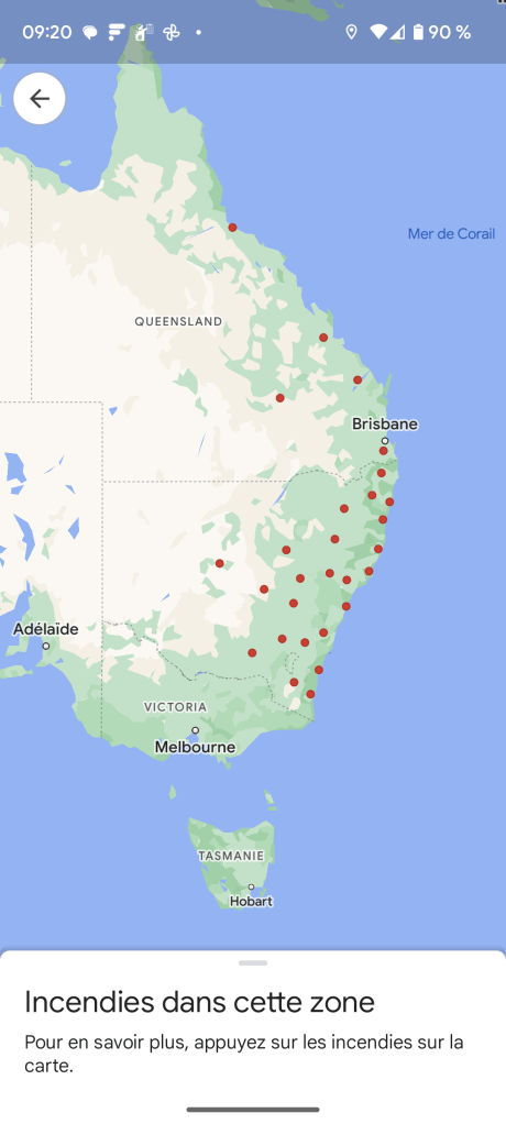 Google Maps Incendies points
