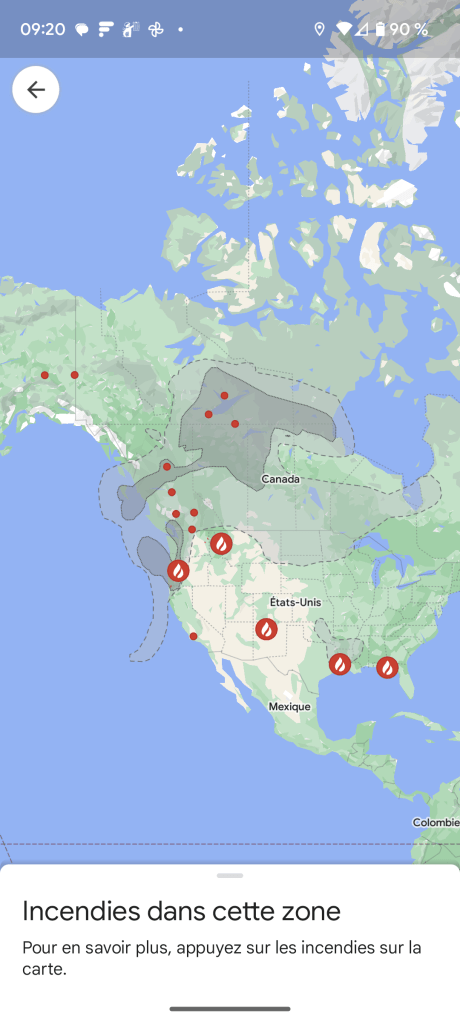 Google Maps Incendies zone