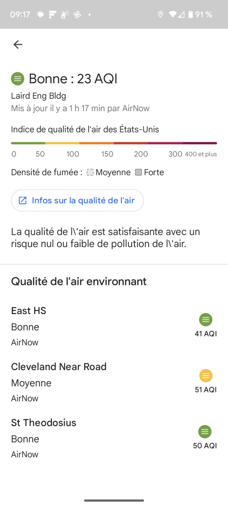 Google Maps infos Qualité de l'Air