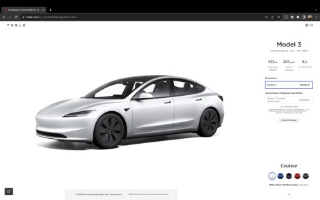 Le configurateur en ligne de la Model 3 en France et aux USA // Source : Tesla