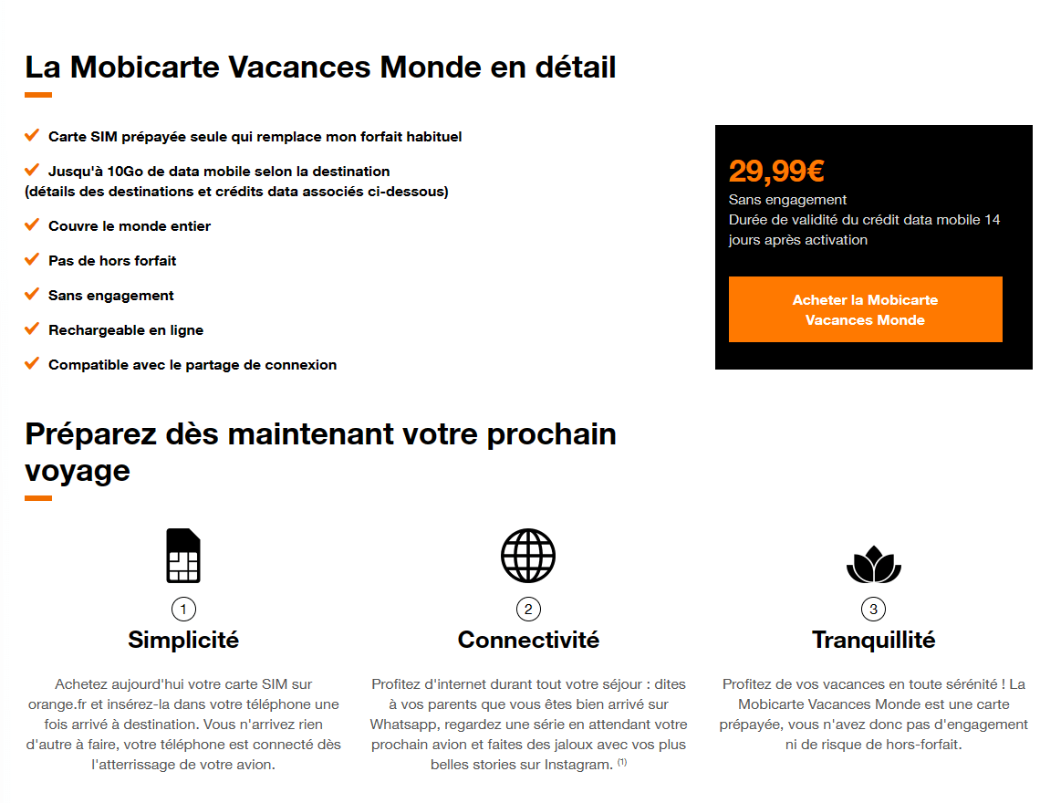 La carte SIM Prépayée Internationale chez Orange est compatible avec le Maroc