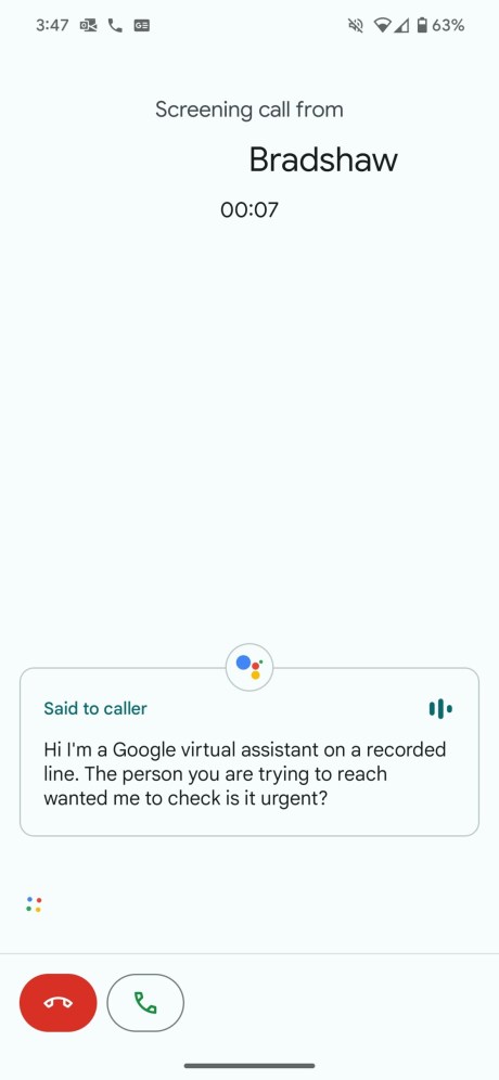 google call screen