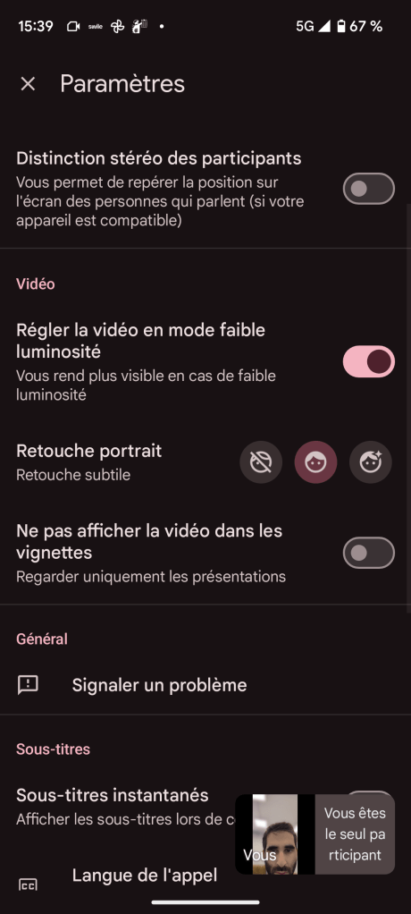 L'option Retouche subtile dans Google Meet // Source : Frandroid