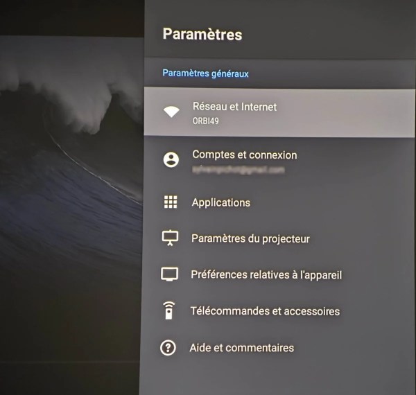 Le premier niveau des paramètres.