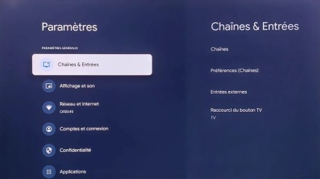 Le menu complet des paramètres