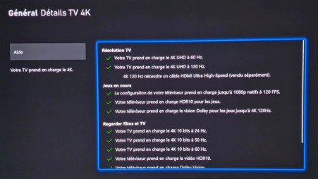 Le Dolby Vision est bien supporté jusqu'à 120 Hz