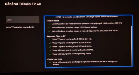 Le Dolby Vision est bien supporté jusqu'à 120 Hz