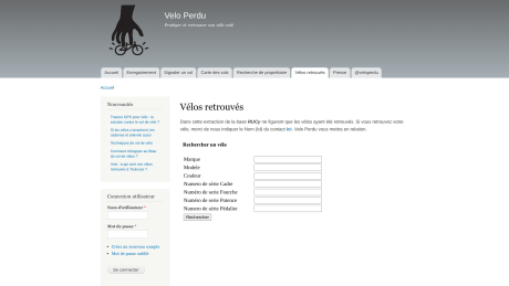 Capture écran vélo perdu vélos retrouvés