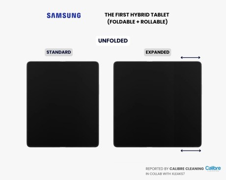 Rendu d'un smartphone pliant et extensible créé à partir du brevet de Samsung // Source : Calibre Cleaning et xleaks7