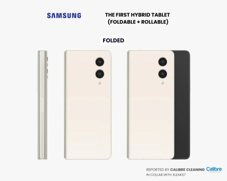 Rendu d'un smartphone pliant et extensible créé à partir du brevet de Samsung // Source : Calibre Cleaning et xleaks7