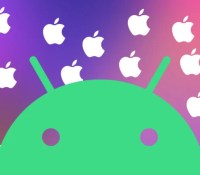 Le logo Android entouré de plusieurs logos d'Apple // Source : Frandroid