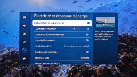 Menu spécifique pour gérer les économies d'énergie