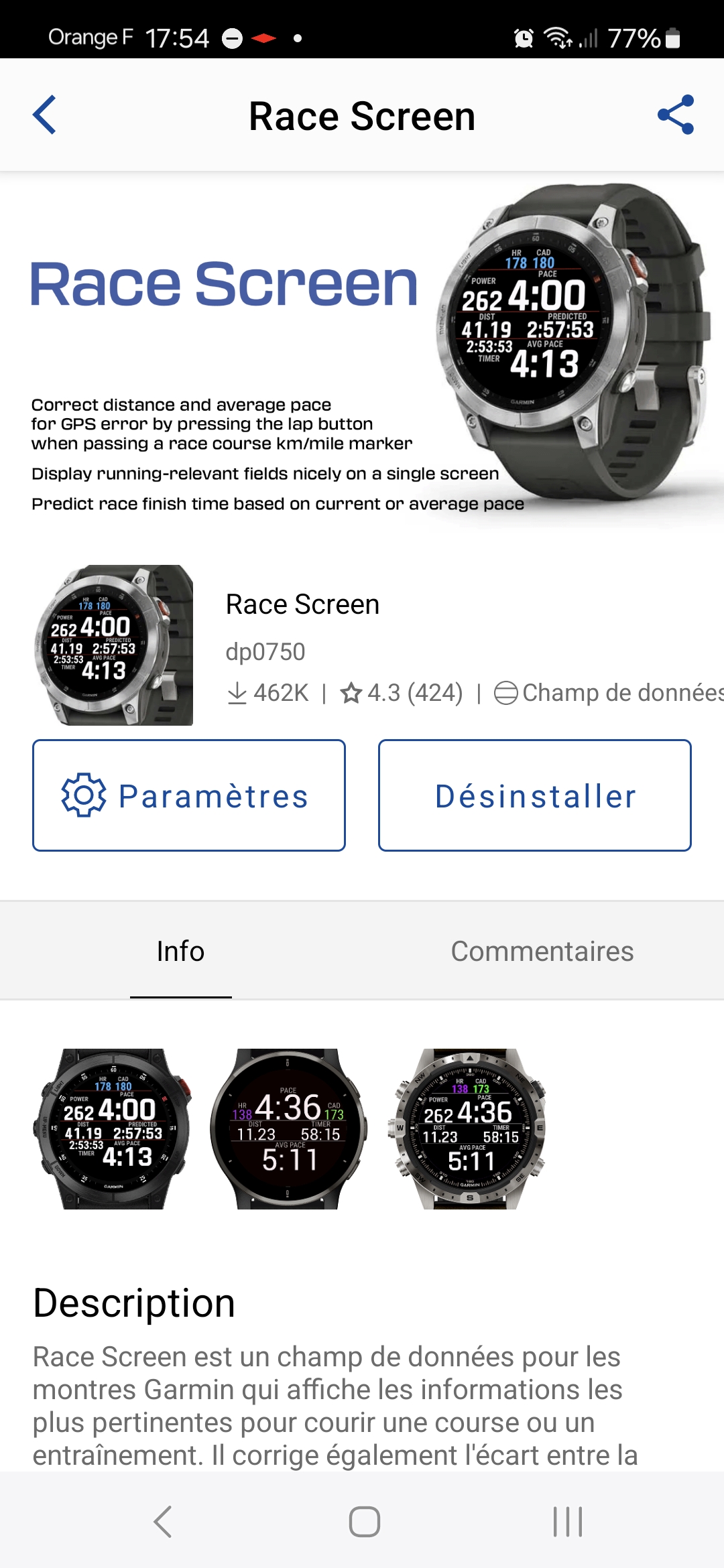 L'application Race Screen sur Garmin Connect IQ