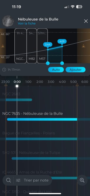 Sélection de la nébuleuse de la Bulle dans ce cas