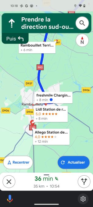 Google Maps - Bornes de recharge