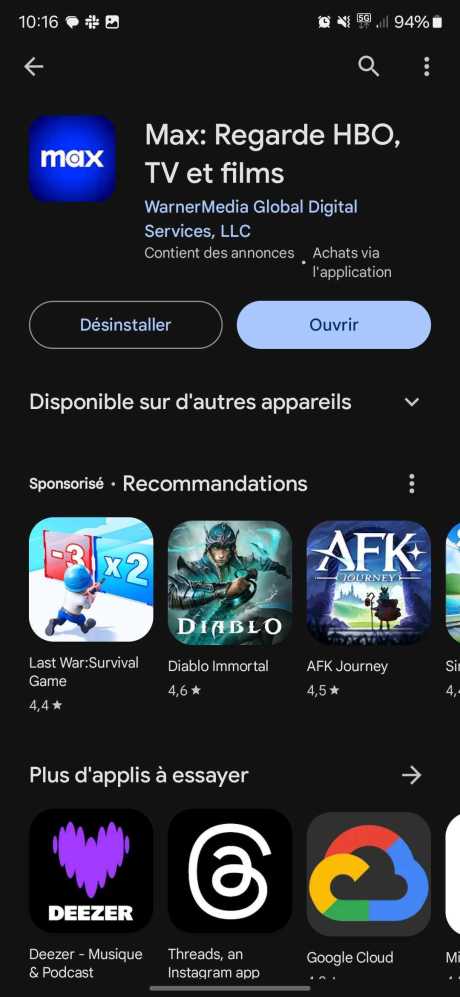 (HBO) Max sur le Play Store français // Source : Frandroid