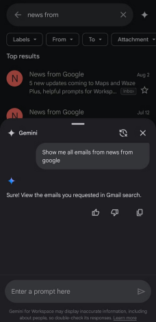 Capture d'écran du nouveau bouton Gemini sur Gmail et des fonctionnalités qui l'accompagnent