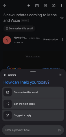 Capture d'écran du nouveau bouton Gemini sur Gmail et des fonctionnalités qui l'accompagnent