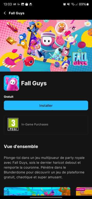 Fall Guys sur mobile via l'Epic Games Store // Source : Capture d'écran Frandroid