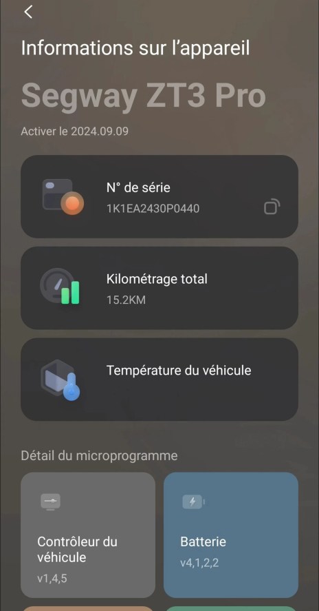 Segway ZT3 Pro appli infos