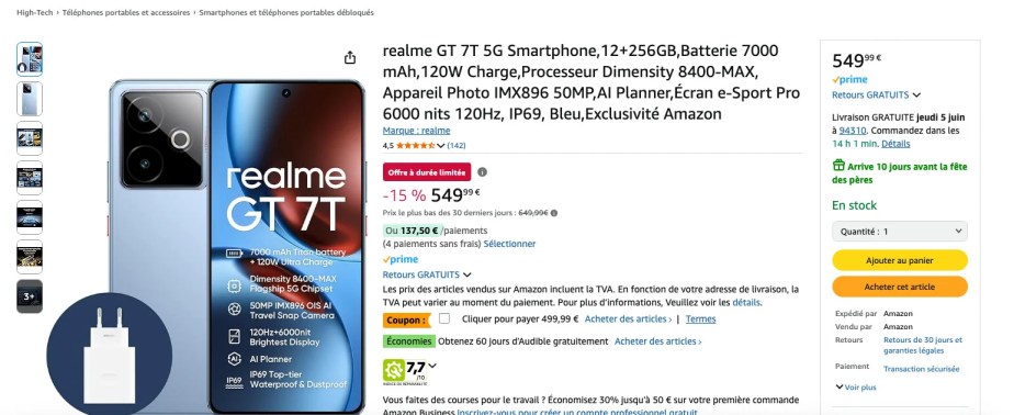 Capture d’écran Realme GT 7T