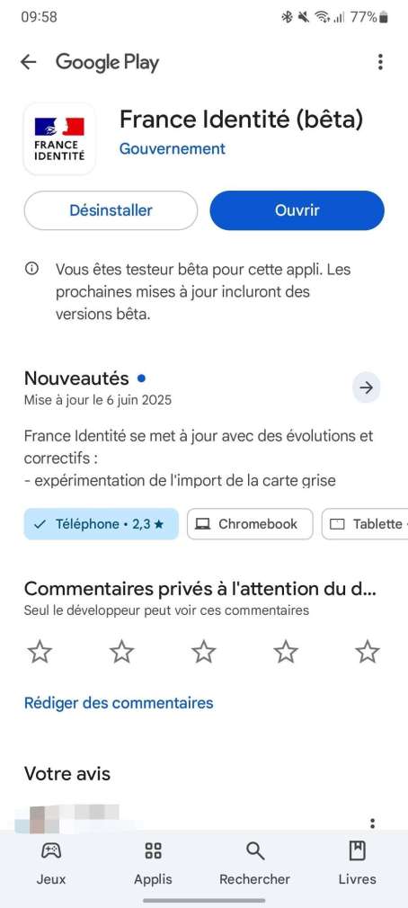 France Identité bêta Android Play Store 2