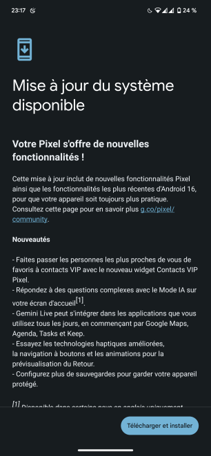 Mise à jour Android 16 changelog ook
