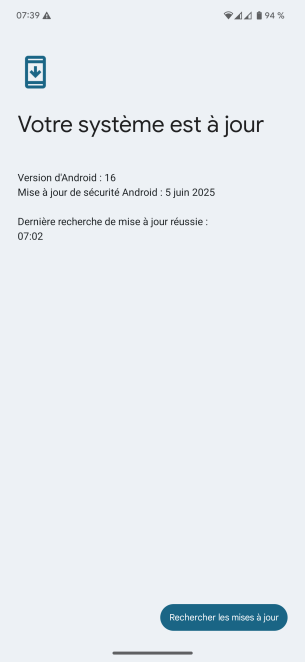 Mise à jour Android 16 installée ook