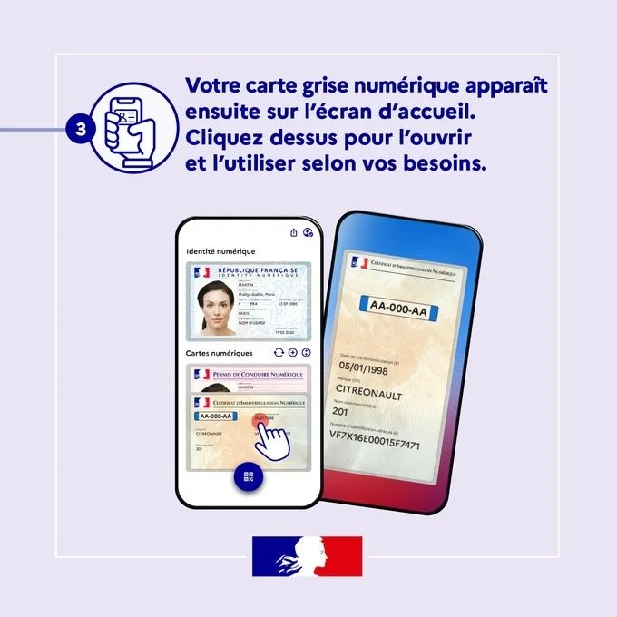 La carte grise sur le smartphone avec France Identité // Source : Gouvernement français