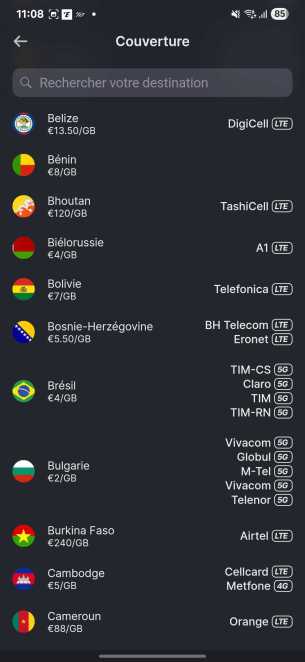 Yesim forfaits pays 3