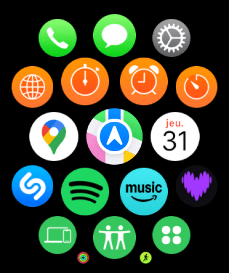 Tiroir d'applications de l'Apple Watch Series 10 sous watchOS 11 // Source : Frandroid
