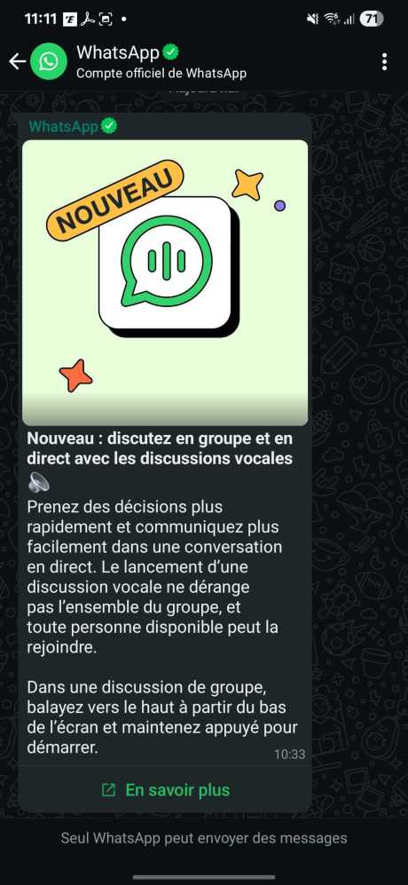 Message WhatsApp fonction discussion vocale