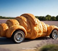 Une voiture-croissant générée par Gemini avec Veo 3 pour célébrer l'arrivée de l'outil en France.