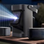 Un vidéoprojecteur portable avec des enceintes Bluetooth détachables