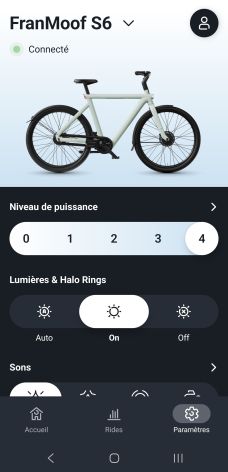 VanMoof S6 application réglages