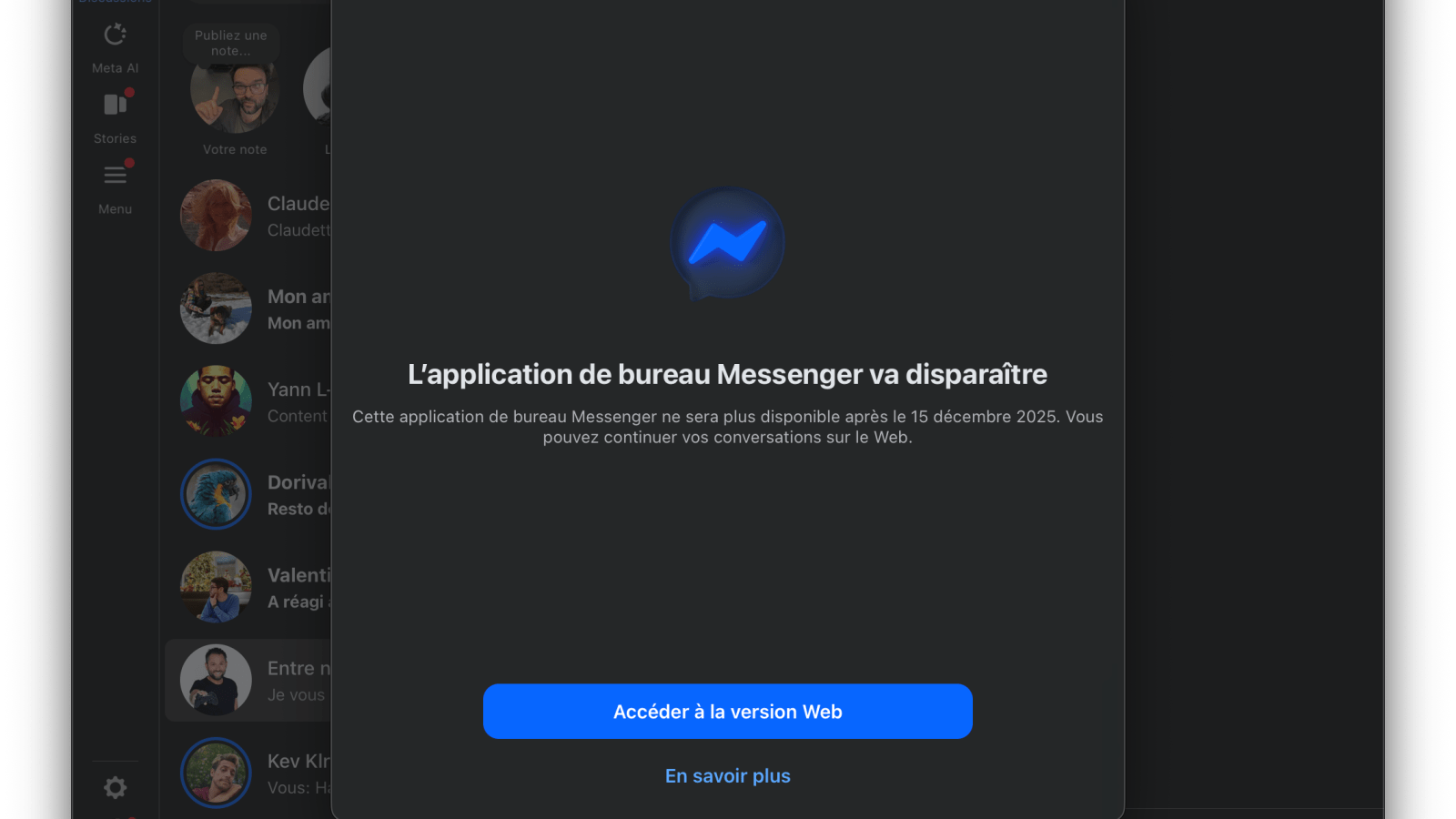 Facebook prend une dÃ©cision incomprÃ©hensible : fin de Messenger sur Windows et Mac