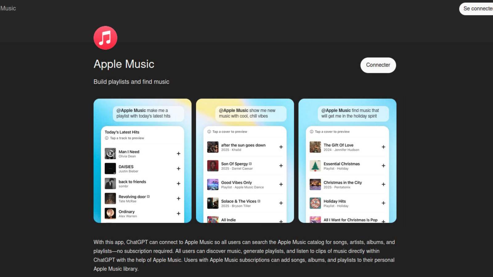 Apple Music sâ€™intÃ¨gre Ã  ChatGPT pour crÃ©er simplement vos playlists de NoÃ«l