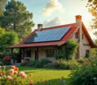 Maison avec des panneaux solaires // Source : Freepik