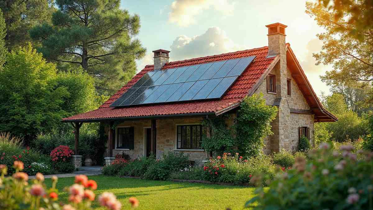 maison avec des panneaux solaires