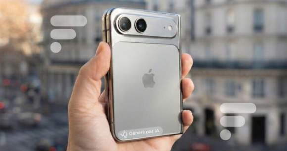Rendu de l'iPhone Fold généré avec Gemini en se basant sur une photo de notre maquette imprimée en 3D // Source : Frandroid Rendu de l'iPhone Fold généré avec Gemini en se basant sur une photo de notre maquette imprimée en 3D // Source : Frandroid