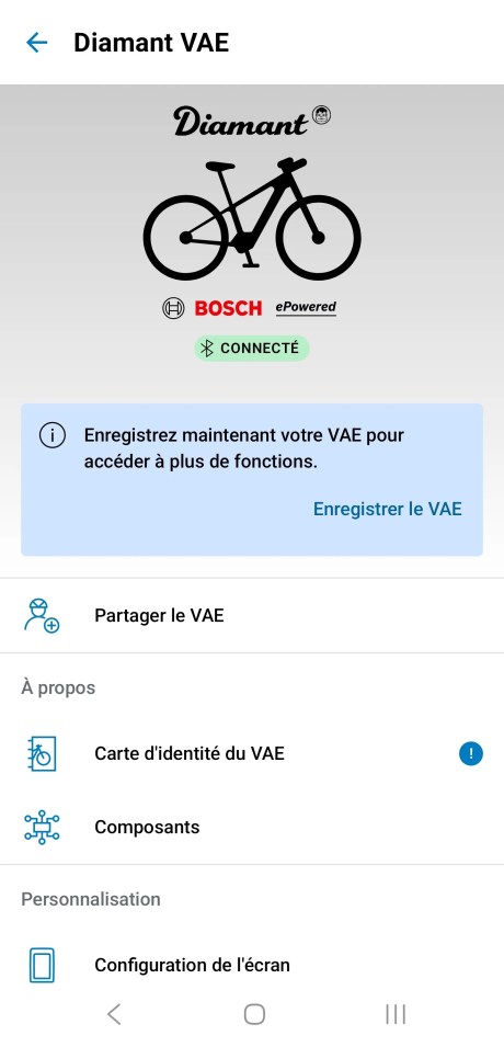 Diamant Suvea appli infos vélo