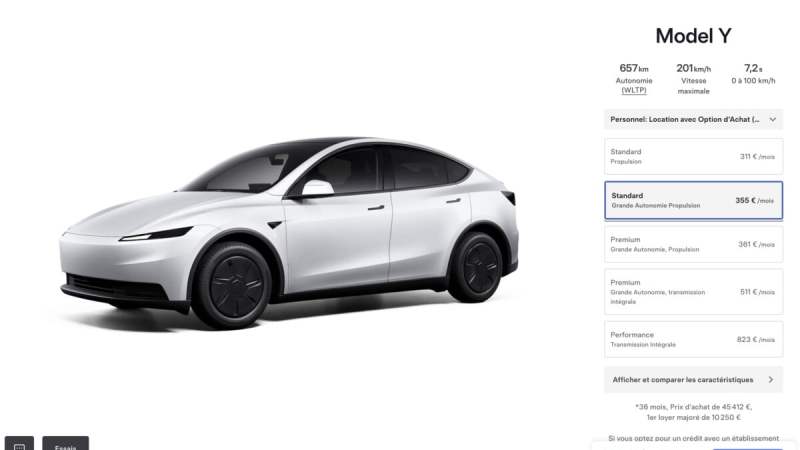 Nouveau Tesla Model Y en France&nbsp;: record d&rsquo;autonomie pour la version Standard avec 657 km