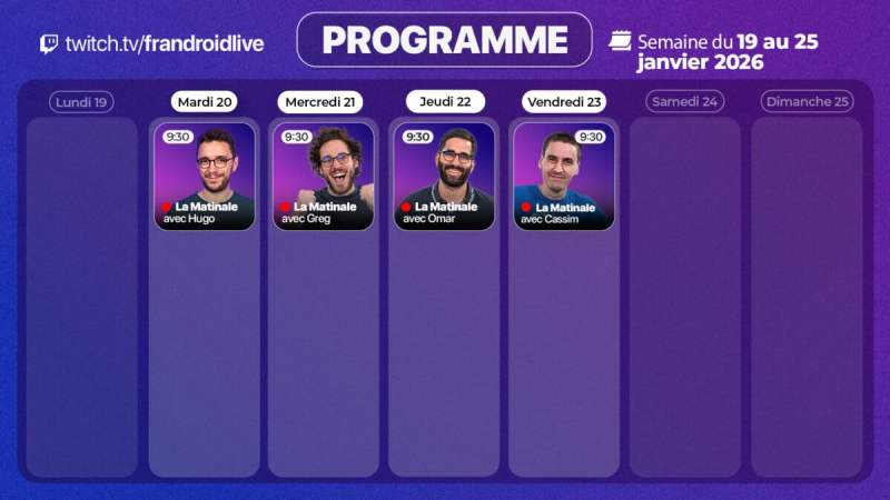 Brochette de Matinale Tech&rsquo;&nbsp;: notre programme Twitch de la semaine vous donne rendez-vous presque tous les jours